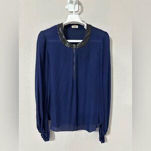 L'AGENCE 100% Blue Silk Shirt w/ Faux Trim-‎ Size 0